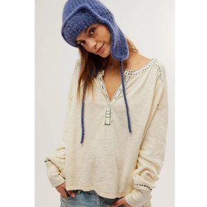 Free People We The Free Taylor Henley Tunic Top Embroidered Slouchy L NWT